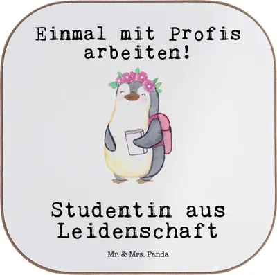 Produktbild von Mr. & Mrs. Panda Untersetzer Studentin Leidenschaft - Weiß - Geschenk, gläseruntersetzer, Tasse, Tassenuntersetzer, Holzuntersetzer, Coaster, für Gläser