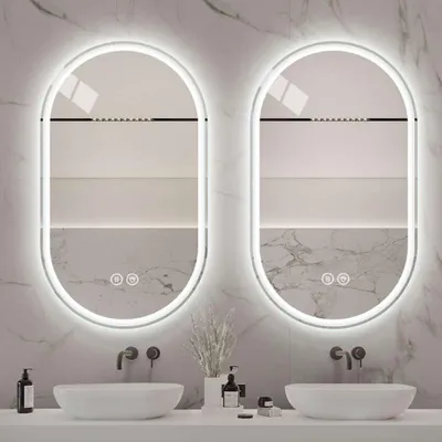 Produktbild von AIORBER 60x90cm LED Badezimmerspiegel Oval, Anti-Beschlag, Touchscreen, Dimmbar, 3 Lichtfarben, Wandmontage, Smart Spiegel Silber