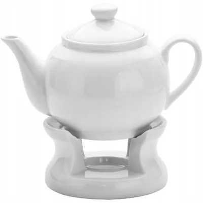 Obrázek produktu pro Domdekoracji Porcelánová konvice na čaj 950 ml s ohřívačem bílá