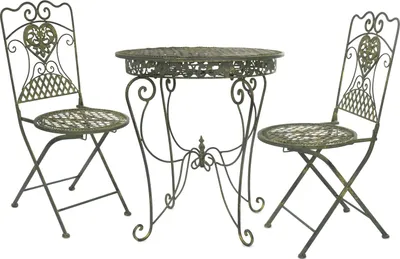 Immagine prodotto di Set da bistrot Moritz: tavolo ovale + 2 sedie verde anticato in ghisa; set decorativo da giardino; tavolo da bistrot e sedie da bistrot; set da 3 pezzi; salottino da balcone