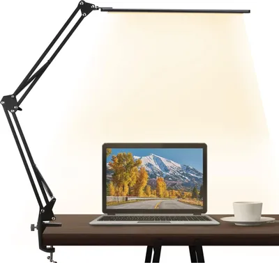 Produktbild von Schreibtischlampe LED, Dimmbar Klemmbar Architektenlampe mit Schwenkarm, Memory-Funktion & USB-Anschluss Büro Tischlampe, 3 Farbtemperaturen und 10 Helligkeitsstufen für Lesen, Arbeiten, Lernen,12W