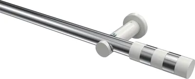 Produktbild von Interdeco Gardinenstange / Vorhangstange Chrom / Weiß, Typ Platon Mavell (Zylinder Bicolor) ohne Ringe, 20 mm Ø 1-läufig, 200 cm