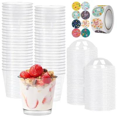50 Mini-Dessertbecher 210 ml mit Deckeln, transparent, rund