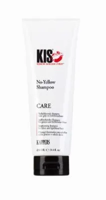A white tube of KIS No-Yellow Shampoo with a black cap, shown against a white background.