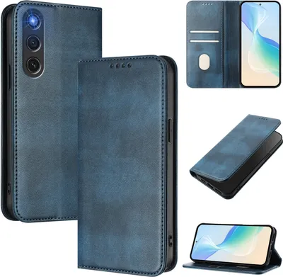 Image de Etui pour ZTE nubia RedMagic 10 Air, étui en cuir vintage avec protection RFID, fentes pour cartes, support Bleu
