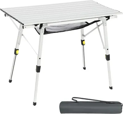 Imagen del producto de Mesa plegable para camping, de aluminio, 90 x 53 cm, con patas ajustables en altura, ideal para camping