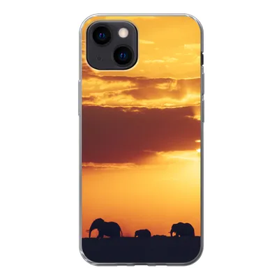 Produktbild von MuchoWow® Handyhülle Schutzhülle Hülle für iPhone 13 mini Elefanten - Horizont - Sonnenuntergang - Tiere Silikon Softcase Handy Hülle - Softcase