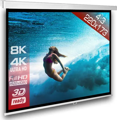 Produktbild von 4:3 Slenderline Heimkino Beamer Rolloleinwand 220 x 180 (214x160)cm / Gehäuselänge 232 cm / FULL HD / 3D / 4K / HDTV / manuelle Leinwand