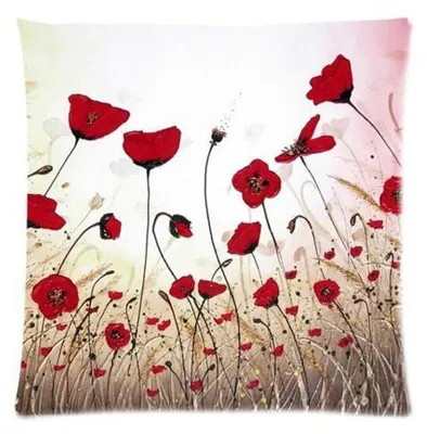 Kissenbezug rotes Mohnblumenmuster 45x45 cm