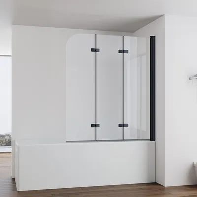 Produktbild von IMPTS Duschwand für Badewanne 130x140cm 3-teilig Faltwand Badewannenaufsatz Faltbar Duschabtrennung 6mm ESG GLAS Badwannenfaltwand Schwarze, Klarglas