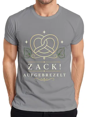 Produktbild von Zack Aufgebrezelt Brezel Bayern Tracht Lederhose JGA Herren T-Shirt, Grau, XL