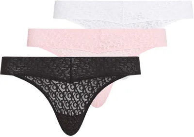 Productafbeelding van Calvin Klein dames, 3-pack stringbroekjes, lage taille, met kant, meerkleurig (zwart/klassiek)