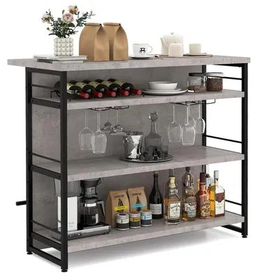 Immagine prodotto di Mobiletto bar COSTWAY, armadietto bar con 4 ripiani, scaffale da cucina con portabottiglie, portabicchieri e poggiapiedi, mobiletto bar autoportante, bancone bar per cucina, colore grigio