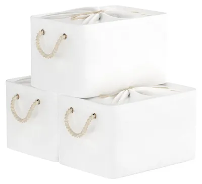 Produktbild von 3-teiliges Set Aufbewahrungskörbe aus Stoff, faltbare Aufbewahrungsboxen mit Kordelzugdeckel und 2 Griffen, Aufbewahrungskörbe für Schränke und Regale, 33 x 23 x 20 cm