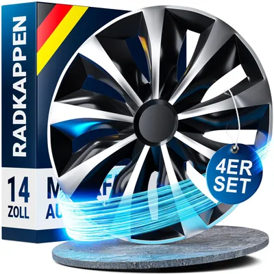 Produktbild von Premium Radkappen, 13-16 Zoll, Set mit 4 Stück, Schwarz/Silber