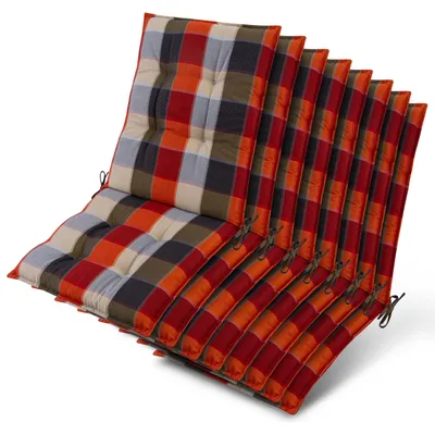 Image de Lot de 8 coussins Beautissu Sun-NL pour dossier de chaise, 105 x 50 x 8 cm, à carreaux orange et beige