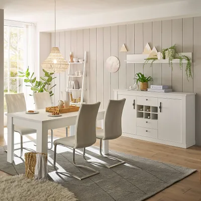 Produktbild von Esszimmer Set, Pinie weiß im Landhaus-Stil, 3-teilig - RAPLA-61