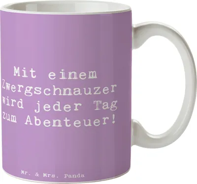 Produktbild von Mr. & Mrs. Panda Becher Spruch Zwergschnauzer Abenteuer - Lavendeltraum - Geschenk, Lebensfreude, kleiner Hund, Kuscheln, Kaffeebecher, aktiver, Teetasse, Keramiktasse