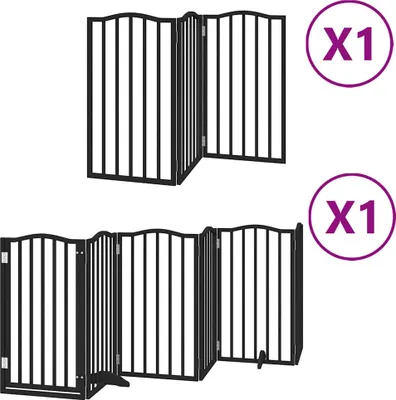 Produktbild von vidaXL 9-tlg. Hundetor mit Tür Faltbar Schwarz 450 cm Pappelholz
