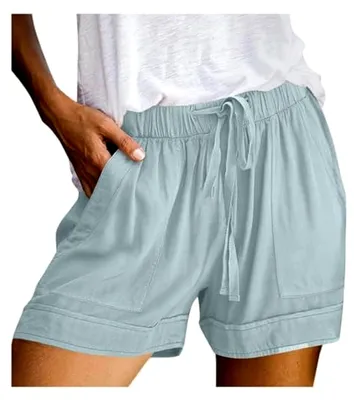 Produktbild von Kurze Damen Shorts, Sommer Laufshorts, Leichte Elastische Strandshorts mit Hoher Taille, Einfarbige Freizeithose mit Gummizug, Weite Sporthose