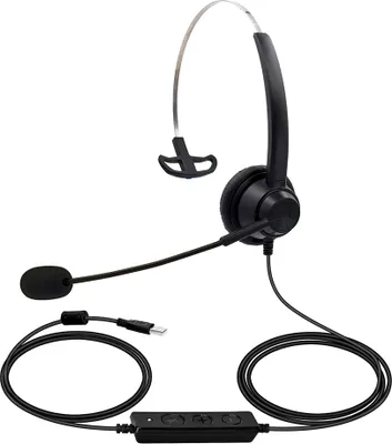 Produktbild von Kabelgebundenes USB-Computer-Headset mit Mikrofon, universell fuer Buero, Callcenter, einseitige Kopfhoererunterstuetzung, Lautstaerkeregelung, Stummschaltung, geeignet fuer Telefonisten, Computer, PC, Laptop, Gaming, Chatten, Netzwerk, Unterricht, Videokonferenzen