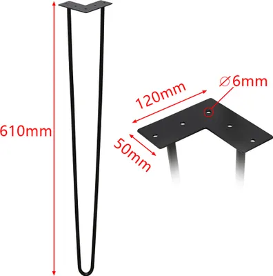 Produktbild von Wolketon 4 Stueck Tischbeine Hairpin Legs 2 Stangen Haarnadelbeine 61cm(24 zoll) fuer Schreibtisch,Esstisch, Nachttisch, TV-Schraenke, Schwarz