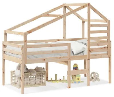 Produktbild von vidaXL Hochbett mit Dach 90x200 cm Massivholz Kiefer