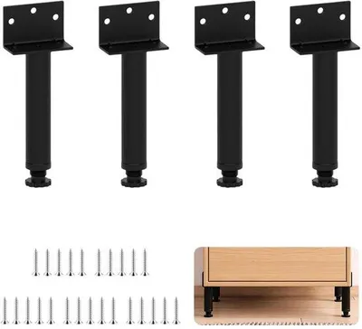 Obrázek produktu pro Uniqoos® Nastavitelné nožičky pro nábytek z uhlíkové oceli, odolné proti korozi, s protiskluzovými plastovými podložkami, s nastavením výšky 15 mm, nosnost až 300 kg