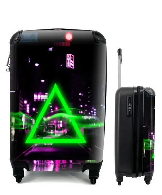 Produktbild von MuchoWow® Koffer Handgepäck Trolley Rollkoffer Kleine Reisekoffer mit 4 Rollen - Spiele - Neon - Dreieck - Abstrakt - Spiele - Cabin Size < 55x40x23 cm & 55x40x20 cm - Fotokoffer - Kabinenkoffer - Boardgepäck - Reise-Box - Reisekoffer - Reisegepäck - Koffer mit Bild - Trolley für Kinder