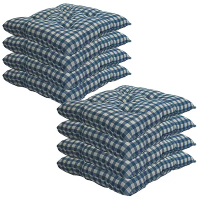 Produktbild von Stuhlkissen 38x38 cm ComfySeat - Sitzkissen mit 6 cm Comfort Sitzpolster - Indoor & Outdoor, Farbe:Karo-Blau, Set:8er Set