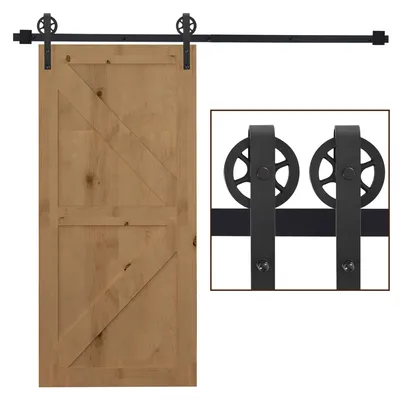 Productafbeelding van Schuifdeurrailsysteem, rustiek design, koolstofstaal, 200x4x0,6 cm, tot 90 kg, zwart