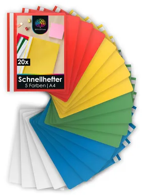 Produktbild von OfficeTree 20x Schnellhefter A4 Set - 5 Farben - Robuste Kunststoff Hefter A4