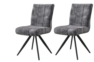 Produktbild von Hela Tische, 2er SET Drehstuhl Esszimmerstuhl Porto, Bezug Velvet Anthrazit, Lehne mit Griff, 360° drehbar, FEDERKORB Polster, Rundrohr-Stativgestell