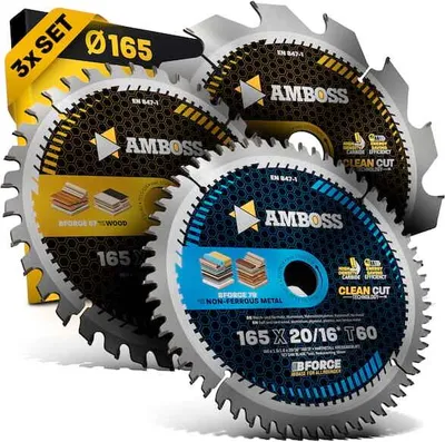 Produktbild von Amboss Ø165 Akku Hand- Kreissägeblatt Set passend für Bosch GKS 18v-57g, Bosch GKT 55 GCE, Makita SP6000