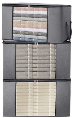 Image de Sac de rangement 90 l, lot de 3, 150 g de non-tissé, extra-épais, pour ranger les vêtements.