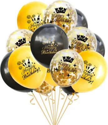 Produktbild von Oblique Unique Konfetti Luftballon Set Happy Birthday Geburtstag Jubiläum Party Deko Ballons 15 Stk. schwarz gold