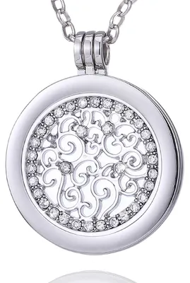 Produktbild von Morella Damen Halskette 70 cm Edelstahl mit Amulett und Coin 33 mm Zirkonia Ornament silber im Schmuckbeutel