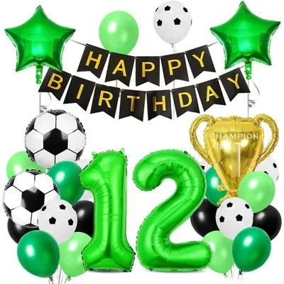 Productafbeelding van Ballon, voetbal, 12 jaar, folieballon, trofee, verjaardag, groen, 12