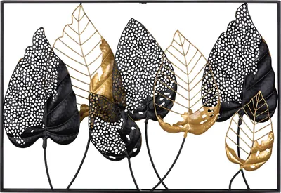 Produktbild von Gilde Wandrelief, rechteckig, "Santos", Blattmotiv, Metall, schwarz, VE 1, L. 6 cm, B. 95 cm, H. 65 cm 67913 4063387679135