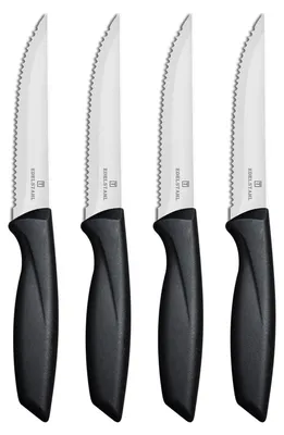 Productafbeelding van Set steakmessen - 4 stuks met getande rand - roestvrij staal - zilverkleurig