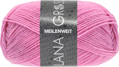 A ball of pink yarn with a label wrapped around it.