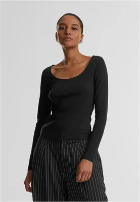 Obrázek produktu pro Dámské tričko s dlouhým rukávem Urban Classics Ladies Wide Neck Longsleeve black - 4XL