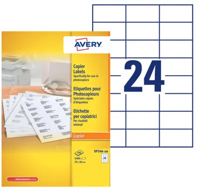 Produktbild von Avery DP246-100, Weiß, Rechteck, 70 x 36 mm, A4, Universal, Papier