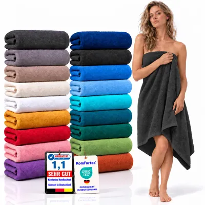 Produktbild von Komfortec Badetuch 100x200 cm aus 100% Baumwolle, Saunatuch XXL, Weich, Groß, Frottee, Schnelltrocknend, Anthrazit Grau, KI-generiertes Bild