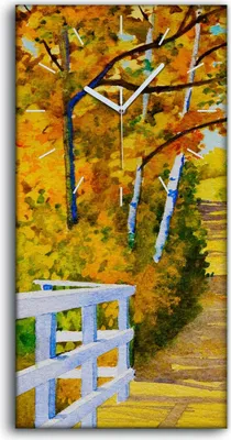 Produktbild von Küche Wohnzimmer Wand Leinwand Uhr 30x60 Gemälde Brücke Wald Bäume Herbst - weiße Hände