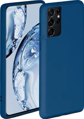A blue phone case is shown next to a smartphone.