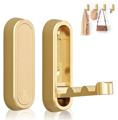 Produktbild von 2 klappbare Kleiderhaken (90°), 15 kg Tragkraft, goldfarbene, klappbare Haken aus Zinklegierung für Kleiderständer, Taschen, Handtücher und Schlüssel, Bad und Küche