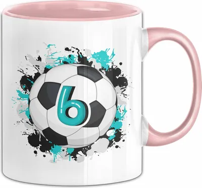 Produktbild von 6. Geburtstag Geschenk Tasse Becher Jungs Fußball Geburtstagsgeschenk  (Rosa)