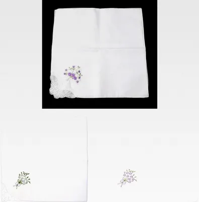 Produktbild von 6 Stück Vintage Baumwolltaschentücher, Bestickt, Spitze, Damen, Blumenmuster