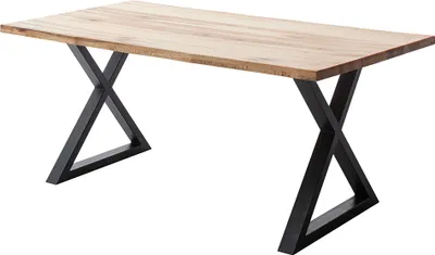 Produktbild von Esstisch 160x90 cm mit Baumkante, X-Gestell, Eiche massiv geölt, PARACATU-06